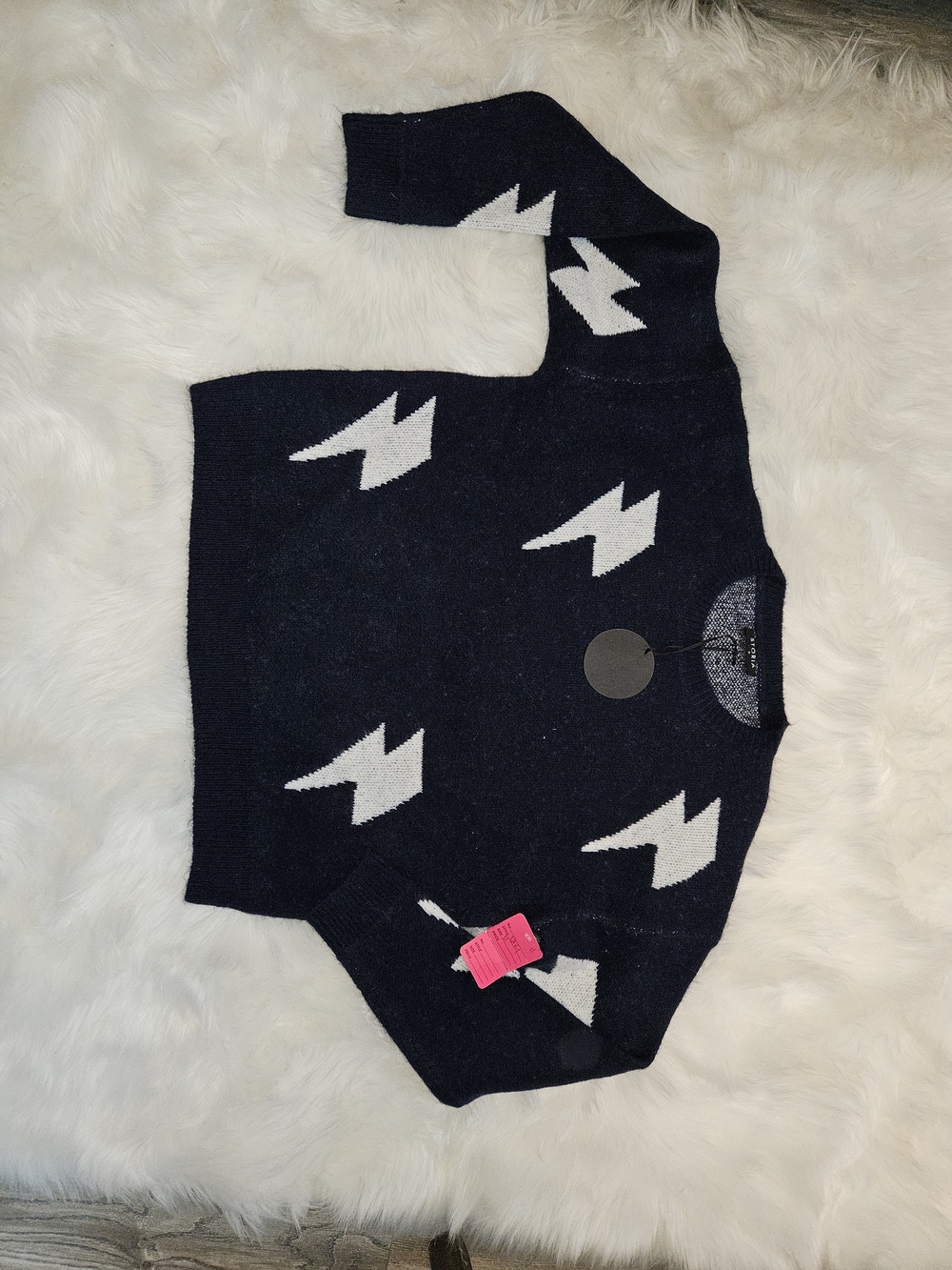 Storia Navy Crewneck Sweater with White Lightning Bolts